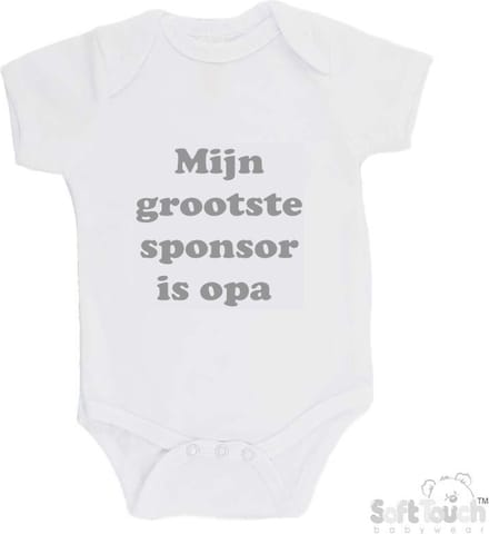 100% katoenen Romper "Mijn grootste sponsor is opa" Unisex Katoen Wit/grijs Maat 56/62
