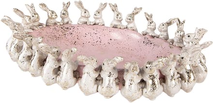 Clayre & Eef Decoratie schaal Konijnen 26x19x7 cm Beige Roze Kunststof