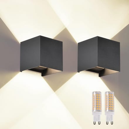 Set van 2 Moderne LED Buiten Wandlampen Zwart IP65 Waterdicht Vierkant Verstelbare Lichtbundel