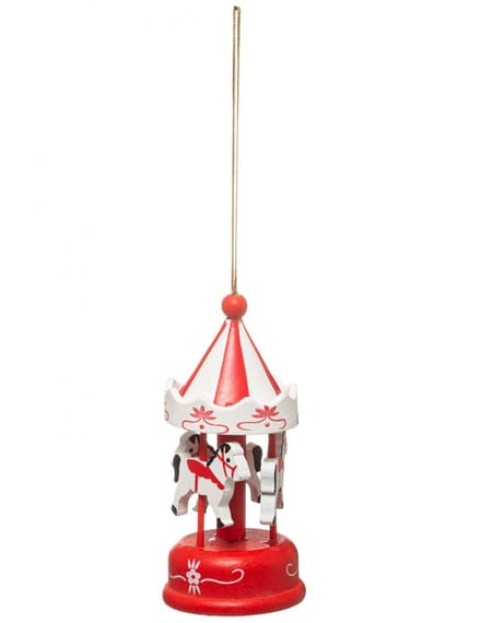 JJA - Rode carrousel kerstboomhanger 9 cm houten paarden