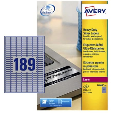 Etiket avery l6008-20 25.4x10mm zilver 3780 Etiketten
