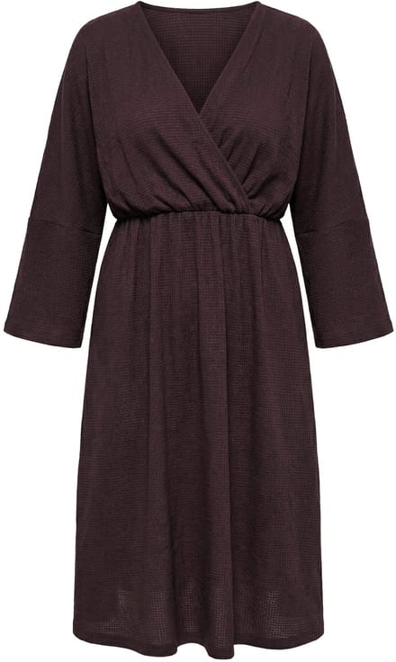 Ulla Popken - Dames - Jurk wikkellook A-lijn V-hals 3/4-mouwen - Mahonie - Maat 42+