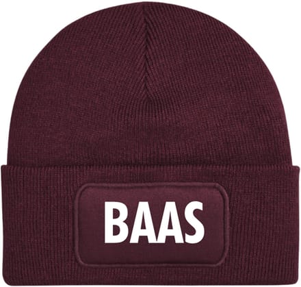 Baas wintermuts Burgundy | wit - soBAD. | Unisex | Skimuts | Muts | Kou | met grappige tekst | Winter | Beanie | Bordeaux rood