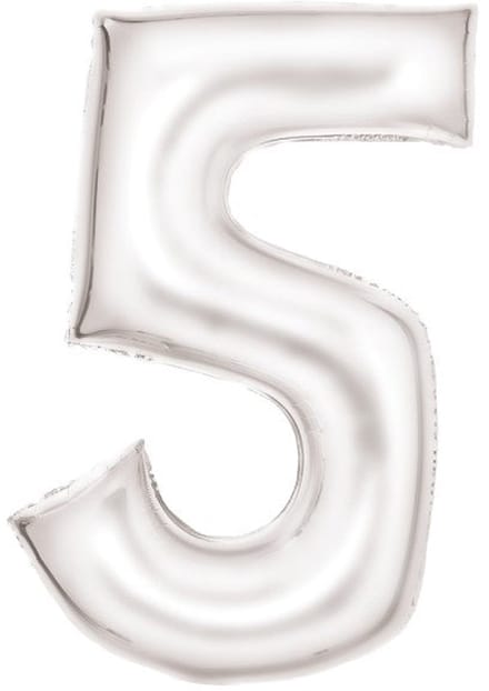 Folieballon 86cm cijfer 5 Silk White