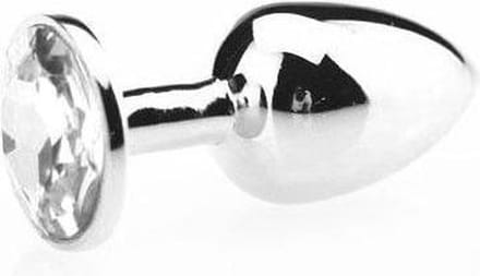 Butt plug aluminium met transparant kristal - small