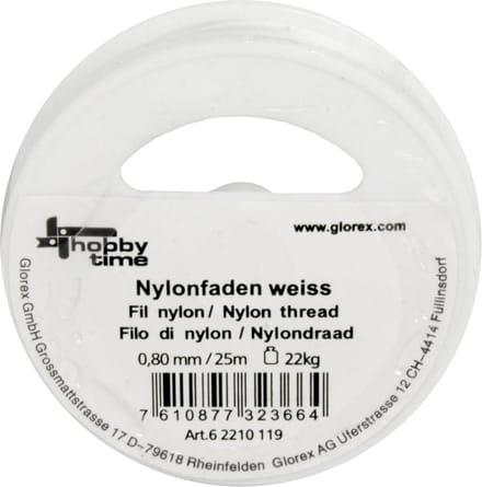 Glorex hobby nylon draad - wit - 0.8 mm x 25 meter - knutselen - scheurvast