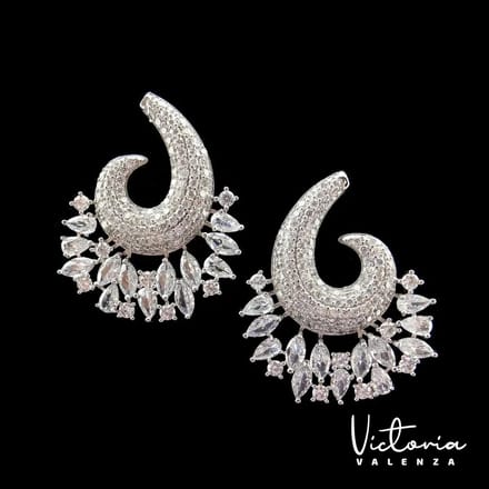 Victoria Valenza Milano oorbellen - Messing - Witte Steen - Zilver