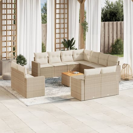 vidaXL - 12-delige - Loungeset - met - kussens - poly - rattan - beige