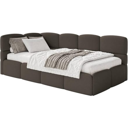 Jeugdbed Chloe links bouclé 90x200 met opbergruimte | NADUVI Collection