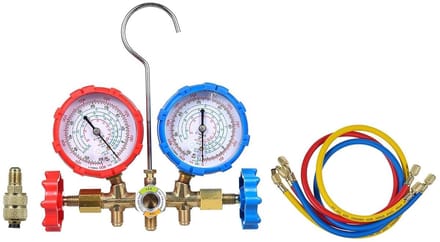 AC Manometer Set - Koelmiddel Meter - Airco Service - Messing & Rubber - 3-Weg - Multicolor