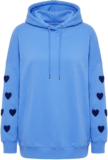 Studio Untold - Dames - Hoodie extra oversized sweatstof capuchon hartjes - Alpenblauw - Maat 54+