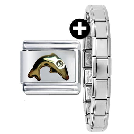 Schakel Bedel - Dolfijn - plus armband - 9mm - Schakel voor Italiaanse Bedelarmband