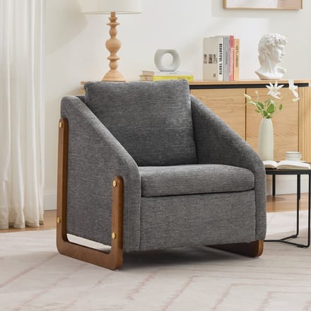 Sweiko Fauteuil - Relaxstoel - Houten frame - Met rugleuningkussen - Grijs