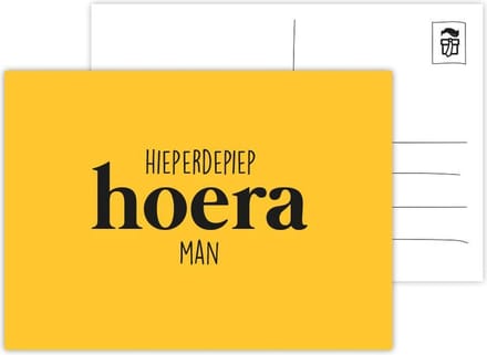 Hieperdepiep hoera man ansichtkaart