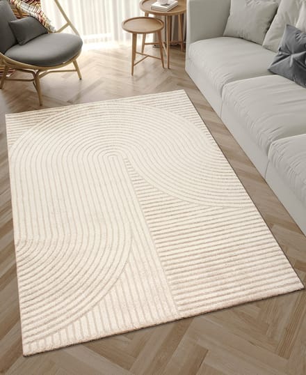 Vloerkleed Elio Japandi – Modern Design met Halve Cirkels in Beige-200 x 290 cm