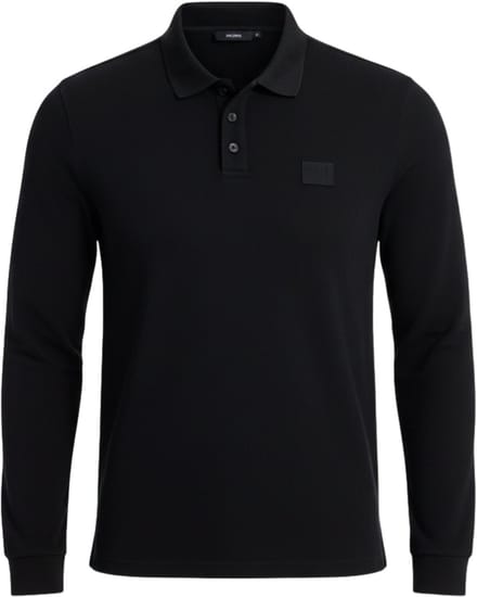 OMBRE Polo - Regular Fit - Lange Mouw - Knopen Zwart S