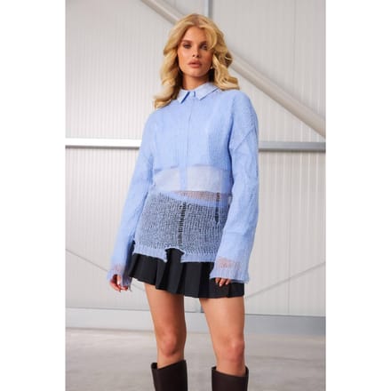 boohoo Dames Sheer Distressed Oversized Lightweight Jumper | Blauw | Maat: Medium
