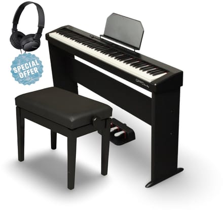 Digitale piano package GPPD Home Stage C8 – Zwart met hoofdtelefoon en verstelbare bank