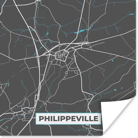 Poster Kaart – Plattegrond – Stadskaart – Philippeville – België - Grijs - 30x30 cm