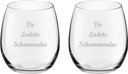 Gegraveerde Drinkglas 39cl De Leukste Schoonvader-De Leukste Schoonmoeder