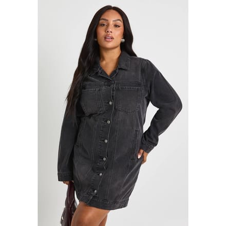 boohoo Dames Plus Western Denim Mini Jurk | Washed Black | Maat: 18