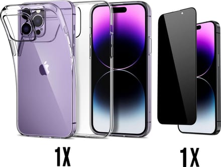 Casemania Hoesje Geschikt voor Apple iPhone 15 Pro Max - Transparant / Privacy Screenprotector - Extra Stevig Siliconen Back Cover
