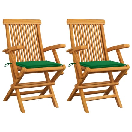 vidaXL - Opklapbare - stoelen - met - groene - kussens, - 2 - stuks, - massief - teakhout