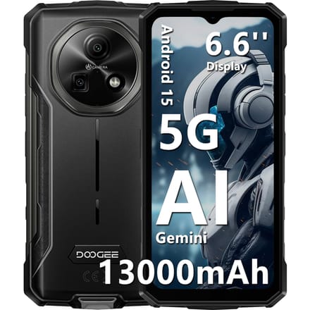 DOOGEE Fire 7 5G robuuste telefoon Gemini AI 36GB(6+30) RAM 128GB ROM 13000mAh batterij Dimensity 6300 NFC smartphone