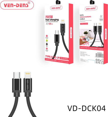 Ven-Dens USB – C naar Lightning Data kabel voor – iPhone oplader – 150 cm – Zwart