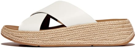 FitFlop FitFlop F-Mode Espadrille Leather Flatform Cross Slides WIT - Maat 36