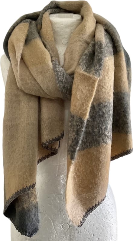 Sjaal - Dikke Kwaliteit - Geblokt - Khaki - 220 x 50 cm (969613#)