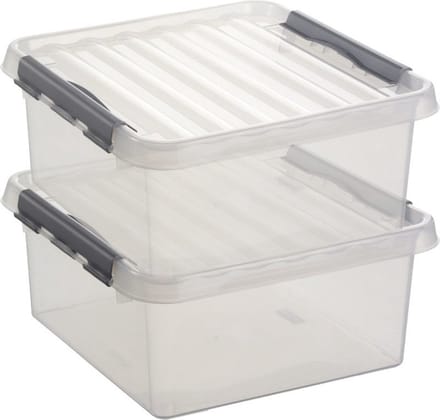 Sunware Q-Line Opbergboxen - 18 Liter - Kunststof - Transparant/Zilver - 2 Boxen