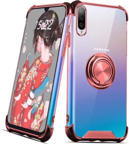Huawei P10 Lite hoesje silicone met ringhouder Back Cover Case - Transparant/Rosegoud