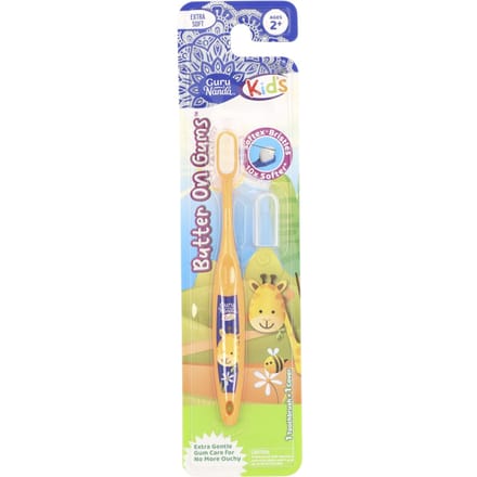 GuruNanda, pour enfants, tête de brosse à dents, 2+, extra souple, girafe, 1 brosse à dents + 1 couvercle white