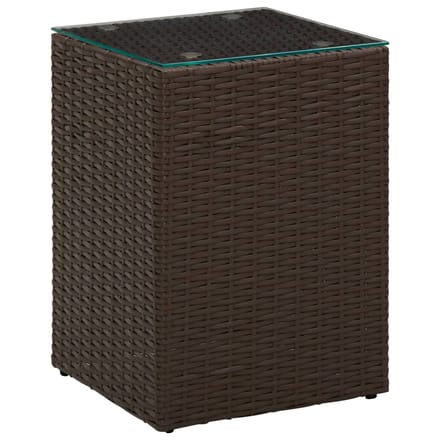 vidaXL - 3-delige - Bijzettafelset - met - glazen - blad - poly - rattan - bruin