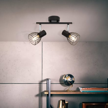 Brilliant Blacky plafondspot, lengte 31 cm, zwart, 2-lamps, metaal