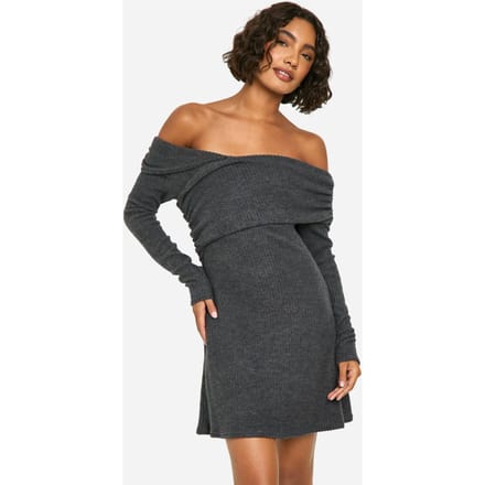 boohoo Dames Tall Brushed Rib Asymmetrische Mini Jurk | Houtskool | Maat: 34