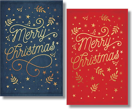 40 Kerstkaarten - Folie - Witte envelop - 10,5 x 16 cm - 2 motieven