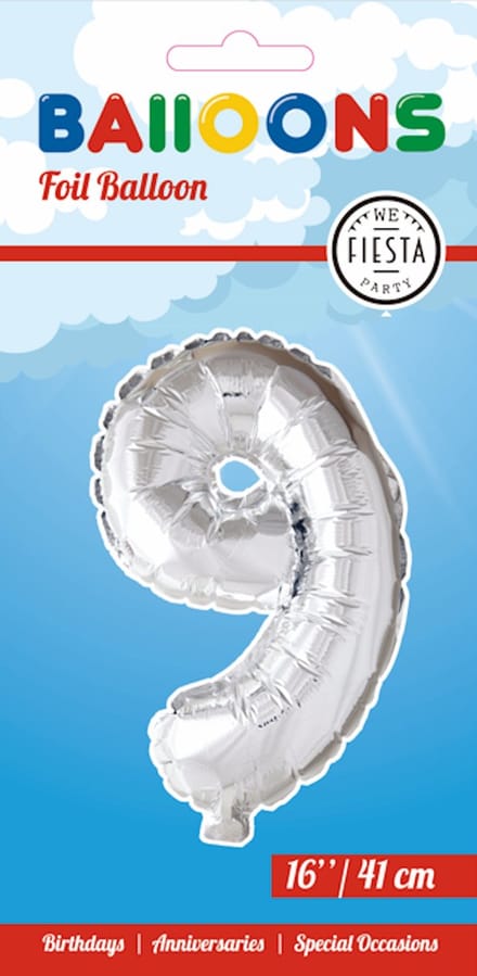 Folieballon 16" nmr. 9 - Zilver