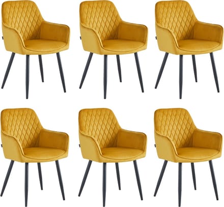 Colenis® - Beverly Eetkamerstoel - Set Van 6 - Okergeel -Velvet - Industrieel - Met armleuning
