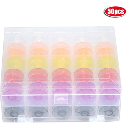 50 STUKS Dubbeldeks Plastic Doos Kleur Transparant Plastic Spoelen Naaimachine Spoel Gereedschap beige