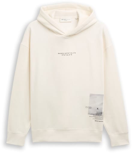 Tom Tailor Denim - Relaxed hoodie sweatshirt met print - Maat S - Wool White