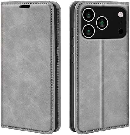 MobyDefend Hoesje - Geschikt voor iPhone 17 Pro Max - Luxe Wallet Bookcase (Magnetische Sluiting) - Grijs