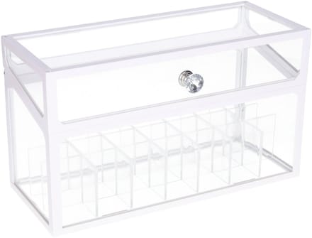 Make-up organizer/opberger 14-vaks met deksel 24 x 10 cm van glas - Make-up houder