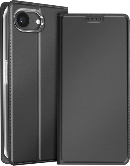 Dux Ducis, Geschikt voor Apple iPhone 16e Satijn Effect Kaarthouder Video Support, Zwart