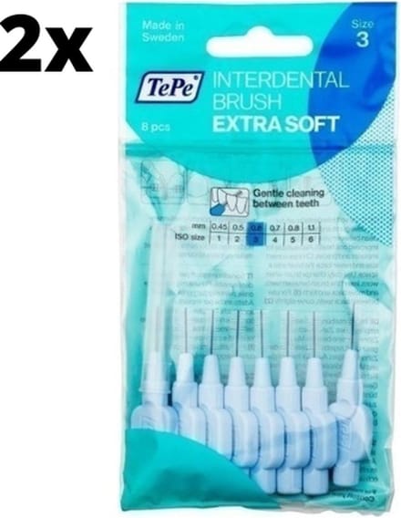 TePe Extra Soft Lichtblauw 0,6mm - 2 x 8 stuks - Voordeelverpakking