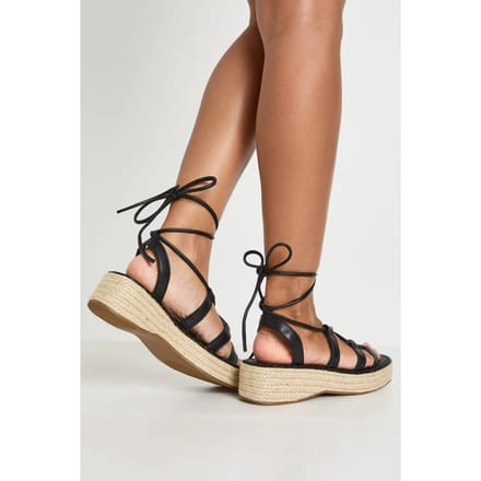 boohoo Dames Sandalen Met Bandjes Gladiator Espadrille Plateauzool | Black | Maat: 4