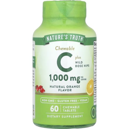 Nature's Truth, Vitamine C Plus Wilde Rozenbottel, Natuurlijke Sinaasappel, 1.000mg, 60 kauwtabletten (500mg per tablet)