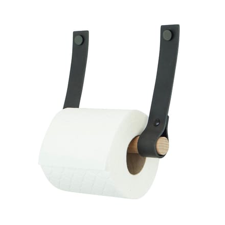 Leren toiletrolhouder (roldrager: rondhout) | VINTAGE BLACK