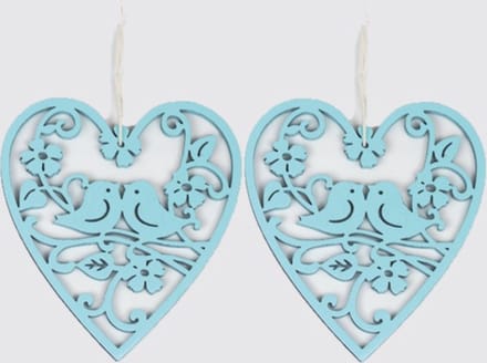 2x Muurdecoratie Decohanger Vogels turkoois blauw